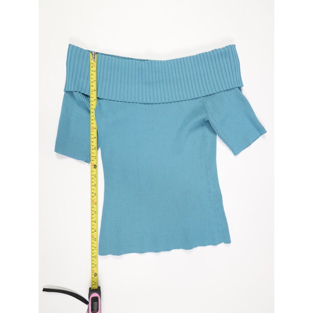 Romantic Feminine New York & Co Teal Off Shoulder Ribbed Sweater Night Out M NWT - Picture 13 of 15